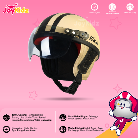 Helm Anak Polos Cream Hitam Garis Usia 1-5 Tahun
