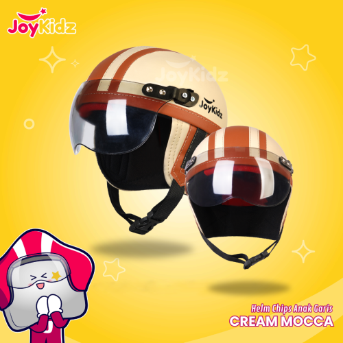 Helm Anak Polos Cream Mocca Garis Usia 1-5 Tahun