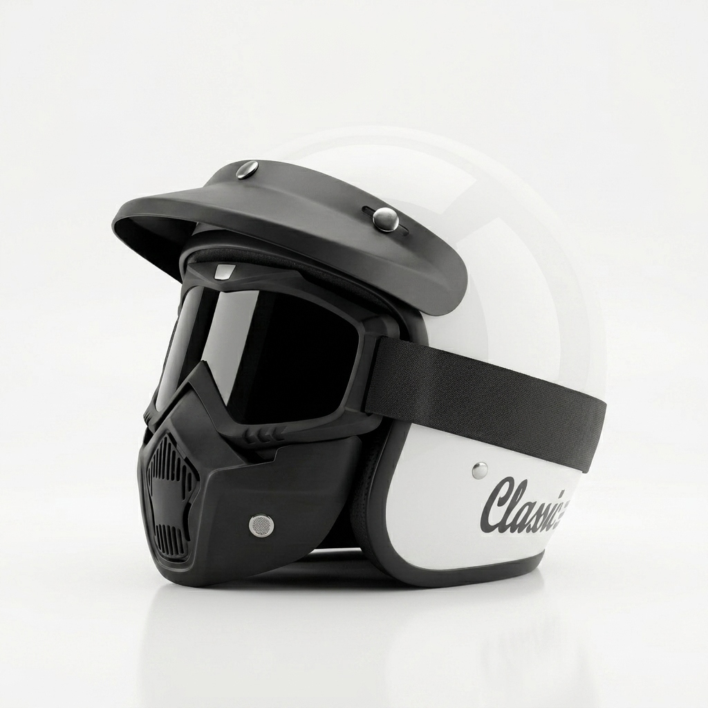 Retrograde Helm Bogo Retro Goggle Mask Pet Pendek Original SNI WHITE