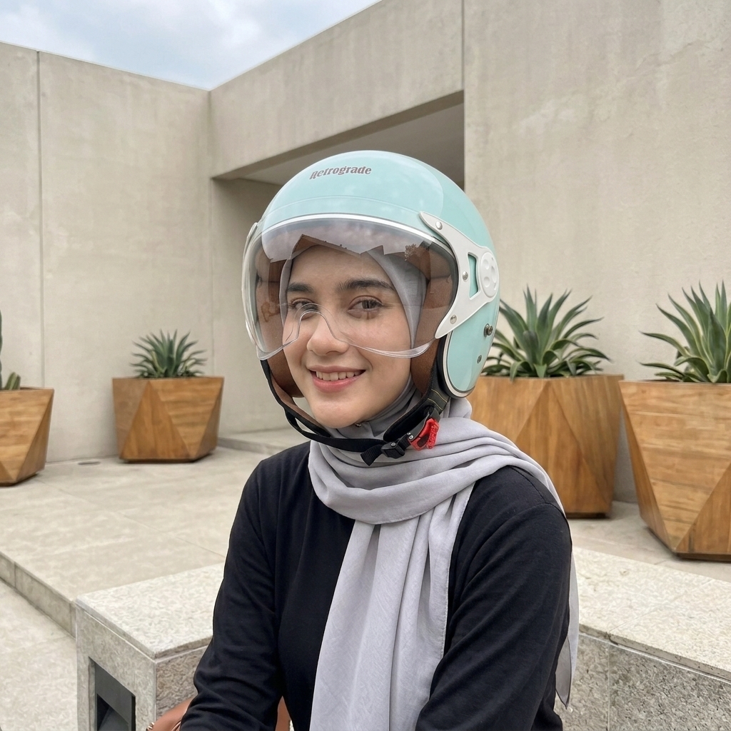 Retrograde Helm Bogo Hijab Friendly SNI Wanita Pastel Estetik Premium Mint - Gambar 2