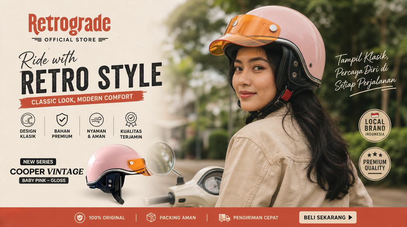 Ride with Retro Style — Cooper Vintage Baby Pink Gloss, helm retro Retrograde