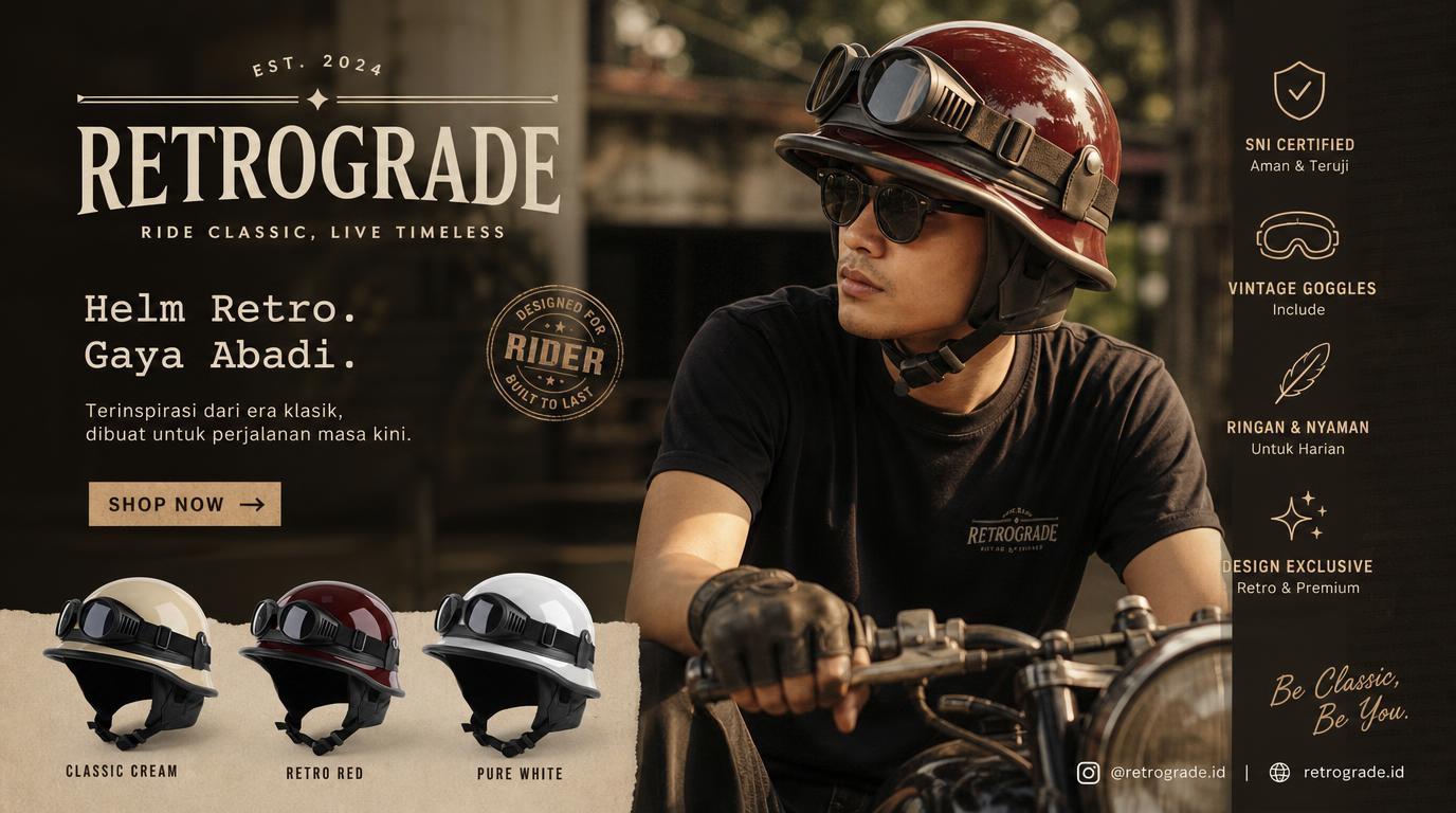 Helm Retro Gaya Abadi — koleksi Classic Cream, Retro Red, Pure White