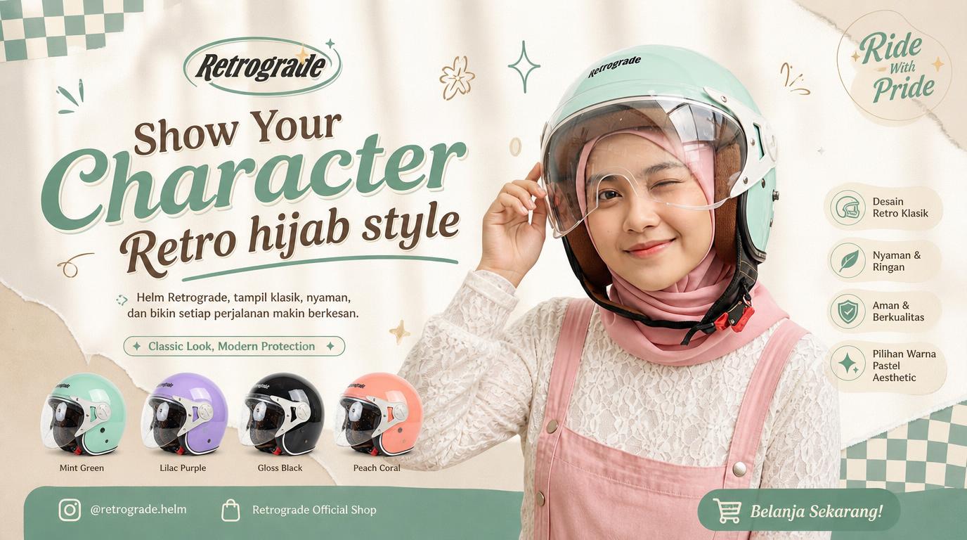 Show Your Character Retro Hijab Style — Mint Green, Lilac Purple, Gloss Black, Peach Coral