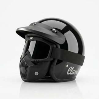 Retrograde Helm Bogo Retro Goggle Mask Pet Pendek Original SNI BLACK